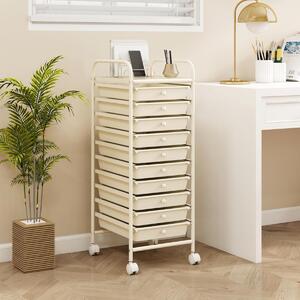 Costway Carrello cassettiera multiuso con 10 cassetti da cucina, Contenitore con ruote a 10 ripiani per bagno Bianco