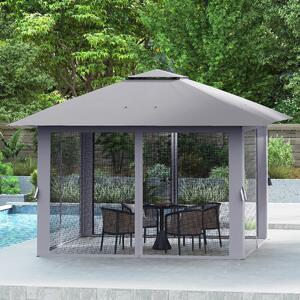 Costway Tenda da esterno pieghevole con zanzariera e tetto doppio, Riparo parasole per patio giardino 394 x 394 cm Grigio