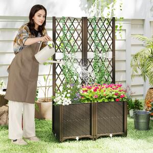 Costway Letto da giardino elevato con trellis a lattice per piante rampicanti, Letto da giardino di altezza per interni Caffè
