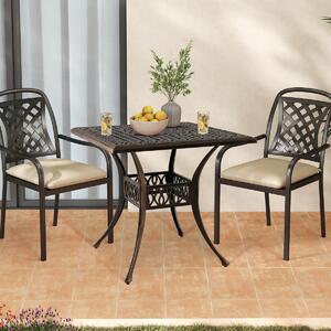 Costway Tavolo da patio con foro per ombrellone da 4,8 cm in alluminio fuso, Tavolo da patio per 4 persone Bronzo antico