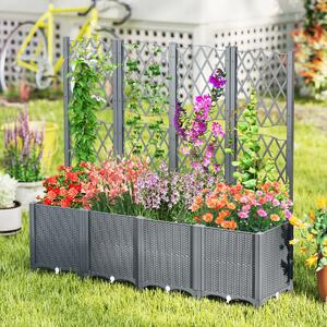 Costway Letto da giardino elevato con trellis a lattice per piante rampicanti, Letto da giardino di altezza per interni Grigio