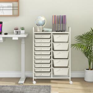 Costway Carrello con 15 cassetti estraibili e ruote con freno, Carrello multiuso per casa ufficio scuola Bianco