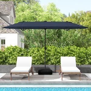 Costway Ombrellone doppio da giardino con luci solari 4x2m, Ombrellone rettangolare grande con manovella base Blu
