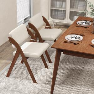 Costway Set 2 sedie da pranzo pieghevoli con gambe in legno di gomma sedile e schienale imbottiti, Sedie da cucina Marrone
