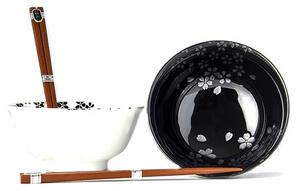 Set di 2 ciotole e bacchette in ceramica bianca e nera Sakura - MIJ