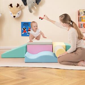 Costway Set di giocattoli educativi per arrampicatori 7 pezzi, Attrezzatura leggera in schiuma per bambini più di 1,5anni Blu