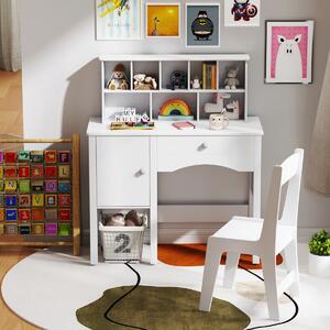 Costway Set scrivania e sedia per bambini per studente con postazione per computer per camera da letto, Tavolo per lavoro in legno con sedia Bianco