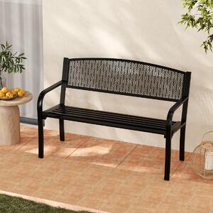 Costway Panca metallica da esterno in stile parco per giardino per 2-3 persone, Panca metallica da patio da 128 cm Nero