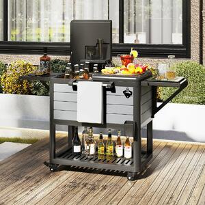 Costway Carrello frigorifero da patio su ruote grande capacità 91 L, Carrello per il ghiaccio portatile per feste in giardino Nero e Grigio
