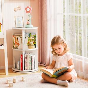 Costway Libreria rotante per bambini scaffale girevole a 360° con 2 ripiani, Portaoggetti con paratie a forma di coniglio Bianco