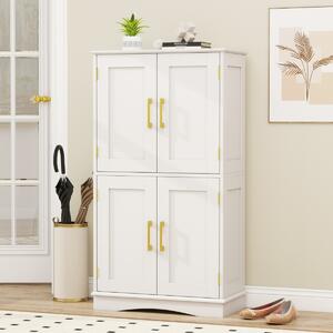 Costway Armadio portaoggetti da terra per bagno con 4 ante e 2 ripiani regolabili, Credenza per cucina e soggiorno Bianco