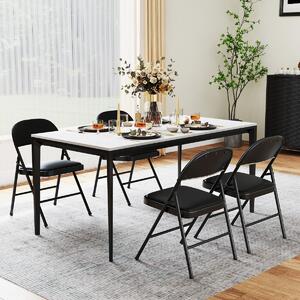 Costway Sedie pieghevoli sedie imbottite da pranzo con struttura in metallo, Sedie impilabili in artificiale PVC per interni ed esterni set da 4 Nero