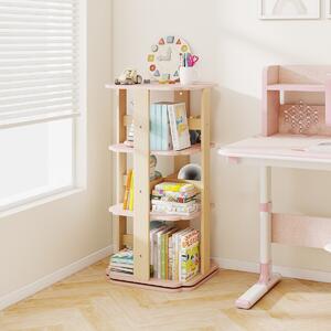 Costway Scaffale per libri per bambini a 3 livelli con 12 scomparti, Libreria rotante per stanza dei bambini Rosa