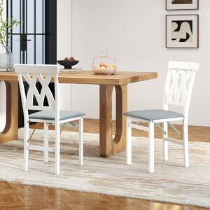 Costway Sedie da cucina senza braccioli rivestite in ecopelle con struttura in legno di gomma, Set di 2 sedie da pranzo pieghevoli Bianco