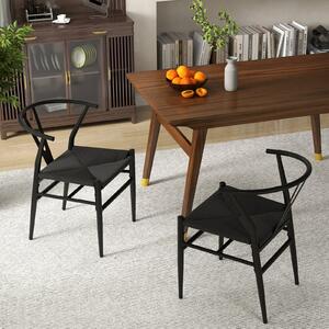 Costway Sedie da cucina con schienale a forma di Y e cuscino in rattan intrecciato, Sedie d'accento impilabili Nero