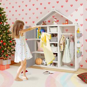 Costway Armadio portaoggetti per bambini con appendiabiti da letto dei bambini, Organizzatore di vestiti con 3 armadietti Grigio