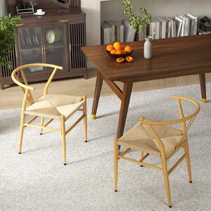 Costway Sedie da cucina con schienale a forma di Y e cuscino in rattan intrecciato, Sedie d'accento impilabili Naturale