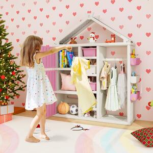 Costway Armadio portaoggetti per bambini con appendiabiti da letto dei bambini, Organizzatore di vestiti con 3 armadietti Rosa