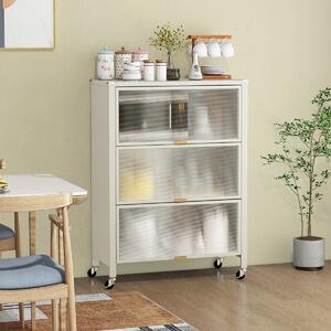 Costway Supporto per microonde in metallo su ruote bloccabili per snack, Mobiletto da cucina a 4 livelli con ante ribaltabili Bianco