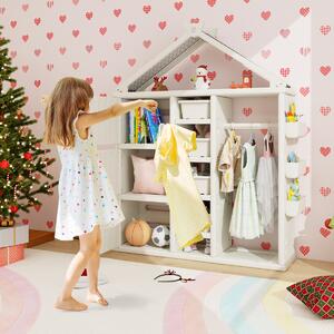 Costway Armadio portaoggetti per bambini con appendiabiti da letto dei bambini, Organizzatore di vestiti con 3 armadietti Beige