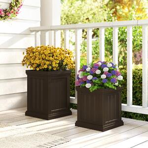 Costway Set di vasi quadrati in plastica con fori di drenaggio e design nesting, Contenitori decorativi per piante per veranda grande da 48 cm Marrone