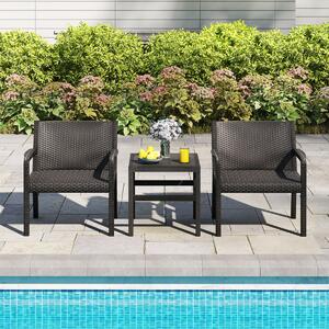 Costway Set di conversazione da esterno con 2 poltrone moderne in rattan e tavolino quadrato, Set di mobili da patio a 3 pezzi Nero