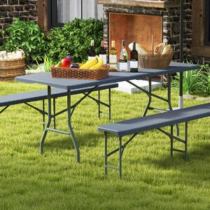 Costway Tavolo pieghevole portatile da 180 cm per esterni con maniglia, Tavolo pieghevole a metà con capacità di 160 kg e piano in HDPE