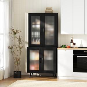 Costway Madia autonoma con gambe in metallo per sala da pranzo soggiorno, Armadio dispensa da cucina 178,5 cm con 4 ante trasparenti Nero