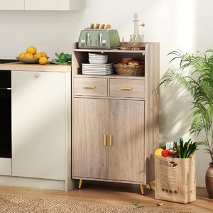 Costway Mobile dispensa 113 cm con ante 2 cassetti e ripiano regolabile per bagno, Armadio da cucina sala da pranzo soggiorno Grigio