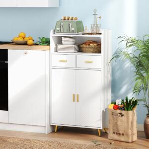 Costway Mobile dispensa 113 cm con ante 2 cassetti e ripiano regolabile per bagno, Armadio da cucina sala da pranzo soggiorno Bianco