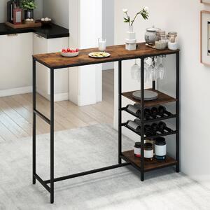Costway Tavolo da pranzo altezza bar con scaffali di stoccaggio per cucina soggiorno dietro il divano, Tavolo bar lungo da colazione industriale Marrone
