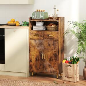 Costway Mobile dispensa 113 cm con ante 2 cassetti e ripiano regolabile per bagno, Armadio da cucina sala da pranzo soggiorno Marrone
