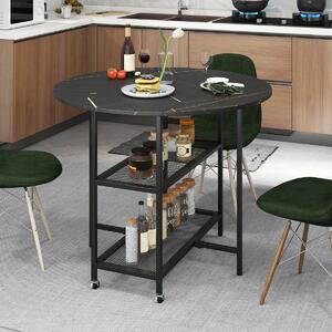 Costway Tavolo da pranzo pieghevole mobile per 2-4 persone con 2 mensole di stoccaggio, Tavolo a ribalta per sala da pranzo Nero