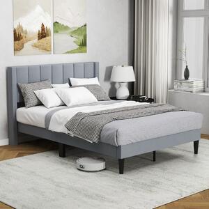Costway Struttura letto matrimoniale con rivestimento in tessuto di velluto, Letto a piattaforma con piedini regolabili Grigio