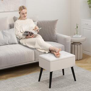 Costway Sgabello da toeletta con contenitore per camera da trucco e camera da letto, Pouf in velluto con gambe in legno massello Beige