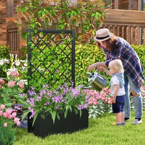 Costway Letto da giardino rialzato con traliccio da 112 cm per piante rampicanti, Contenitore per piante da interno ed esterno Nero
