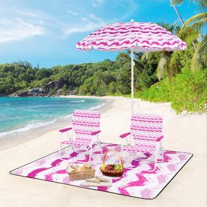 Costway Parasole portatile per esterni con meccanismo di inclinazione borsa da trasporto, Set da spiaggia di 4 pezzi con ombrellone Rosa
