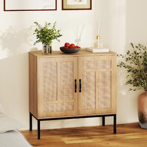 Costway Armadietto boho con motivo asimmetrico con ripiano regolabile a 3 posizioni, Armadio portaoggetti in rattan per cucina Naturale