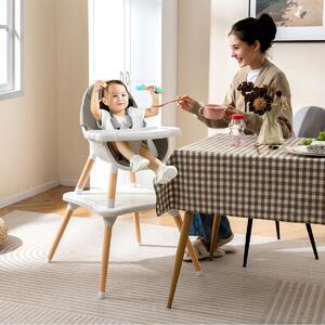 Costway Set tavolo sedia 6-in-1 convertibile con vassoio rimovibile, Sedia in legno per pranzo e studio per bambini Grigio