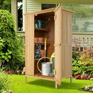 Costway Ripostiglio da giardino in legno di abete con tetto in asfalto e 3 ripiani, Organizer per attrezzi da esterno per giardino Naturale