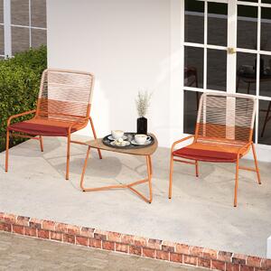 Costway Set di mobili in rattan da patio con sedie a gradiente e tavolo laterale in legno-plastica, Set bistro da esterno a 3 pezzi per balcone Arancione