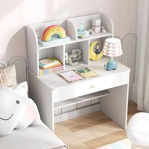 Costway Scrivania in legno per bambini con mensola e cassetto spazio di stoccaggio, Tavolo da scrittura per lettura 80x48x102cm Bianco