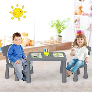 Costway Set con tavolo e 2 sedie per bambini, Set con tavolo e 2 sedie per mangiare disegnare scrivere e fare lavoretti Grigio