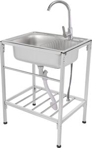 Lavello da cucina con un solo vano – acciaio inossidabile 304 – rettangolare – completo di rubinetto e piedini regolabili