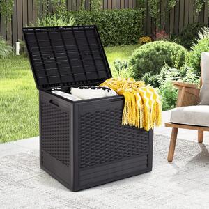 Costway Scatola di stoccaggio in PP con motivo in rattan e coperchio bloccabile, Contenitore in plastica da esterno Marrone