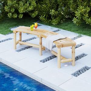 Costway Panchina di legno massello per 2-3 persone da fuoco senza schienale per esterni, Panchina curva da patio carico massimo 360 kg Naturale