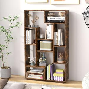 Costway Scaffale per libri alto 120cm con ripiani aperti, Libreria geometrica con kit anti-ribaltamento per casa ufficio Marrone