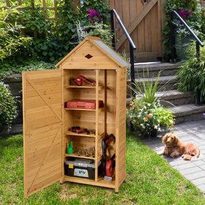 Costway Armadio da esterno per attrezzi in legno, Casetta da giardino 70x45x160cm Naturale