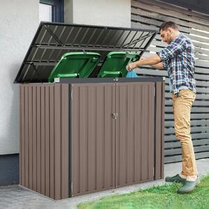 Costway Casetta per riporre la spazzatura bloccabile con doppie aperture, Organizzatore di stoccaggio per cortile Grigio chiaro