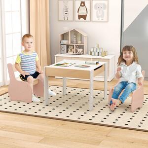 Costway Set di tavolo e sedie per bambini con deposito lavagna rimovibile, Set di mobili 3 PCS per ragazzi e ragazze Rosa